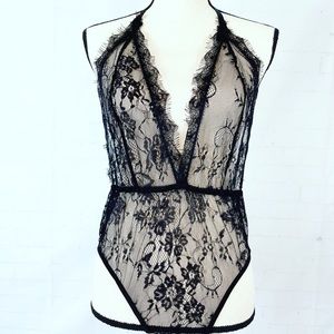 Black Lace Nightware Lingerie V Neck Babydoll